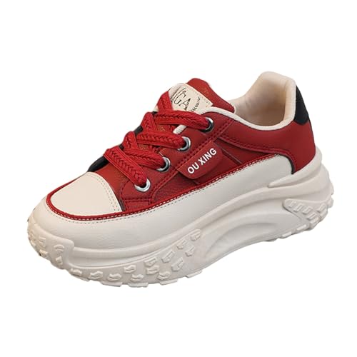 VBEDKDEB Sneaker Damen Slip on Laufschuhe Freizeitschuhe Modische Freizeitschuhe mit Dicker Sohle und erhöhter Sportsohle Elegante Sneaker Damen (Red, 38) von VBEDKDEB