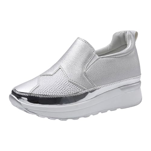 VBEDKDEB Sneaker Damen Slip on Laufschuhe Freizeitschuhe Orthopädische Schuhe, Sneaker mit Luftkissen, Keilabsatz, Slip On Dicker Sohle, Sport Freizeitschuhe Sneaker Hellblau Damen (38) von VBEDKDEB