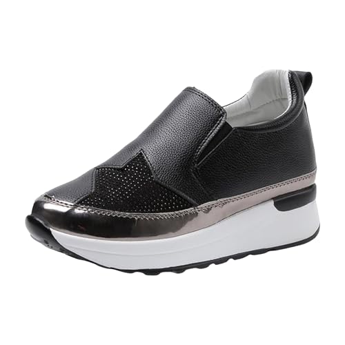 VBEDKDEB Sneaker Damen Slip on Laufschuhe Freizeitschuhe Orthopädische Schuhe, Sneaker mit Luftkissen, Keilabsatz, Slip On Dicker Sohle, Sport Freizeitschuhe Sneaker Hellblau Damen (40) von VBEDKDEB