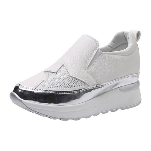 VBEDKDEB Sneaker Damen Slip on Laufschuhe Freizeitschuhe Orthopädische Schuhe, Sneaker mit Luftkissen, Keilabsatz, Slip On Dicker Sohle, Sport Freizeitschuhe Sneaker Hellblau Damen (Beige, 38) von VBEDKDEB