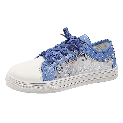 VBEDKDEB Sneaker Damen Slip on Laufschuhe Sportschuhe Freizeit Four Seasons Lace Hollow Non Slip Flat Round Toe Atmungsaktive Up Lazy Cloth Schuhe Sneaker Damen Hellblau (Blue, 40) von VBEDKDEB