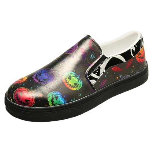 VBEDKDEB Sneaker Damen Slip on Laufschuhe Turnschuhe Halloween Damen Einzelschuh mit Kürbis Print, Flache Freizeitschuhe Damenhausschuhe (Dark Purple, 38) von VBEDKDEB