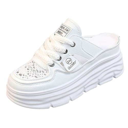 VBEDKDEB Sneaker Damen Slip on Sportschuhe Slipper Comfortable Women's Platform Sneakers with Breathable Cutout Design and Lace Up Closure Perfect for Summer Orthocare Schuhe Damen (White, 39) von VBEDKDEB