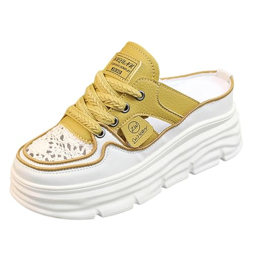 VBEDKDEB Sneaker Damen Slip on Sportschuhe Slipper Comfortable Women's Platform Sneakers with Breathable Cutout Design and Lace Up Closure Perfect for Summer Orthocare Schuhe Damen (Yellow, 39) von VBEDKDEB