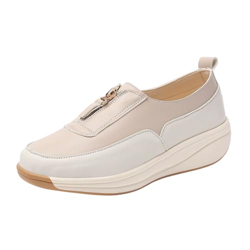 VBEDKDEB Sneaker Damen Slip on Turnschuhe Freizeitschuhe Damen Einzelschuhe Modische Vielseitige Mama Schuhe Freizeitschuhe Hohle Plateauschuhe mit Reißverschluss Plateau-Sneaker (Brown, 43) von VBEDKDEB