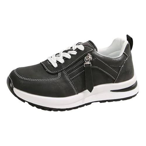 VBEDKDEB Sneaker Damen Slip on Turnschuhe Laufschuhe Sportschuhe mit Dicker Sohle Schnürung, modisch, glänzend, Flache Unterseite, runde Zehenpartie, niedriges Oberteil, Sneaker Damen Hellblau (39) von VBEDKDEB