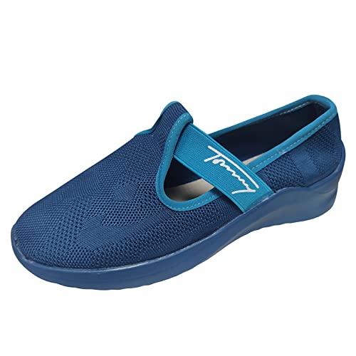 VBEDKDEB Sneaker Damen Slip on Turnschuhe Laufschuhe einfarbig Mund Hohle Mesh Plattform lässige Turnschuhe Damen Laufschuhe (Blue, 42) von VBEDKDEB