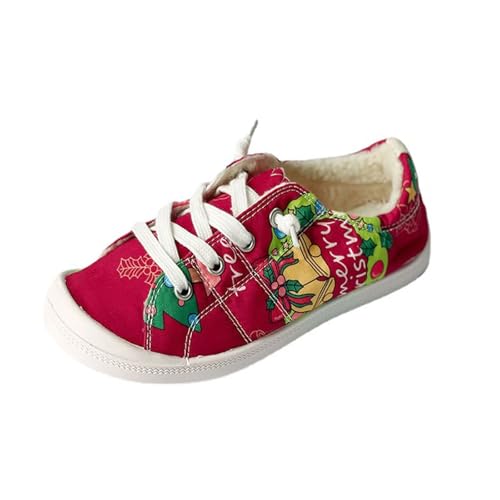 VBEDKDEB Sneaker Damen Slip on Turnschuhe Sportschuhe Damen Weihnachtsmode Canvas Freizeitschuhe Flache Schuhe Bäume Sommerschuhe Damen Bequem (Red, 39) von VBEDKDEB