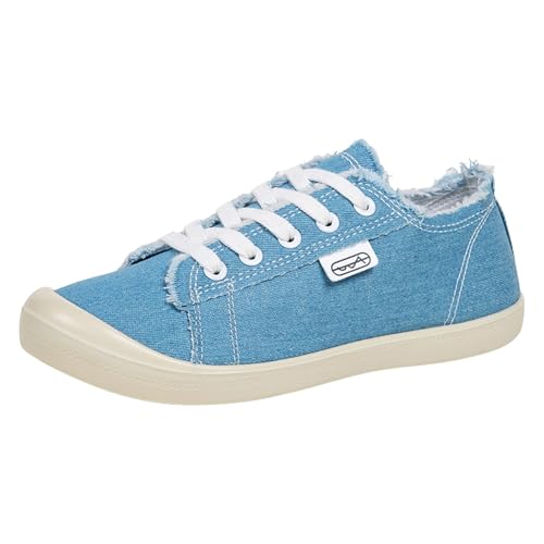 VBEDKDEB Sneaker Damen Slipper Freizeitschuhe Laufschuhe Loafer für Damen, Flache Canvas Schuhe, weiche Vulkanisierungs Freizeitschuhe Sneakers Weiss Damen (Blue, 42) von VBEDKDEB