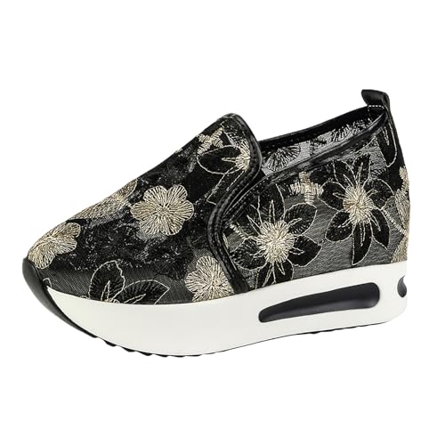 VBEDKDEB Sneaker Damen Slipper Freizeitschuhe Sportschuhe Slip On Travel Weiche Sohle Bequeme Schuhe Outdoor Blumen Mesh Mode Atmungsaktive Sneaker Slip On Damen (38) von VBEDKDEB