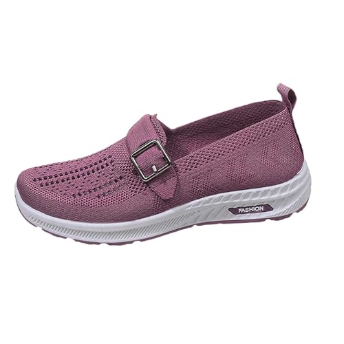 VBEDKDEB Sneaker Damen Slipper Laufschuhe Sportschuhe Freizeitschuhe Modische Hohle Einfache Einfarbige Bequeme Leichte Flache Schlupfschuhe Barfußschuhe Damen Weiß (Purple, 41) von VBEDKDEB