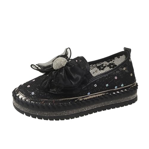 VBEDKDEB Sneaker Damen Slipper Laufschuhe Sportschuhe Strass Pailletten dekorative Mesh Schleife mit Dicker Sohle, lässige Einzelschuhe Orthopädische Hausschuhe Damen (42) von VBEDKDEB