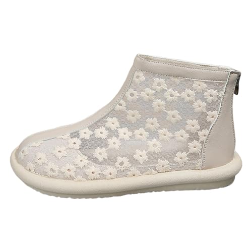 VBEDKDEB Sneaker Damen Slipper Laufschuhe Turnschuhe Damen einfarbige Sandalenstiefel, Flache Spitze, Mesh, atmungsaktiv, runder, Reißverschluss, Freizeitschuhe Sommer Schuhe (Beige, 40) von VBEDKDEB