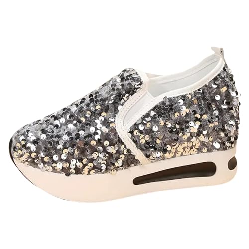 VBEDKDEB Sneaker Damen Slipper Slip on Freizeitschuhe Damen Pailletten Plateau Sneakers, lässige Low Top Slip On Keil Sportschuhe, modische Walking Turnschuhe Walkingschuhe Damen (42) von VBEDKDEB