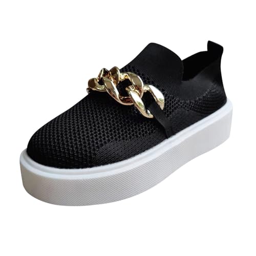 VBEDKDEB Sneaker Damen Slipper Slip on Laufschuhe Damenmode Einfarbig Mesh Metallkette Dekorative Plattform Freizeitschuhe White Sneakers Women (43) von VBEDKDEB