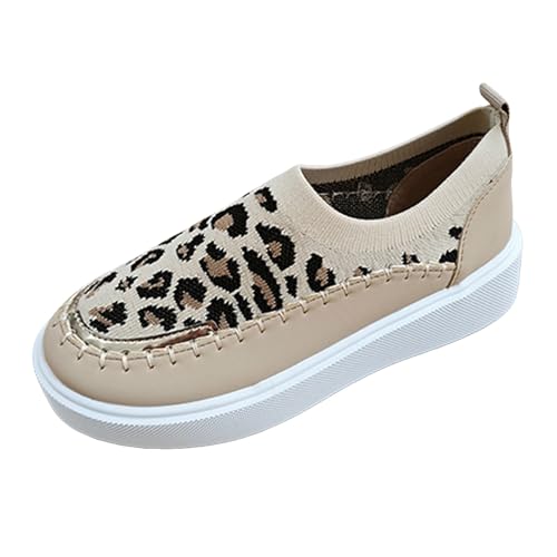 VBEDKDEB Sneaker Damen Slipper Slip on Sportschuhe Freizeitschuhe Leopardenmuster Frühling und Herbst 2024 Neue Slip On Socken Flache Sneakers Slip On Sneakers Damen (Coffee, 37) von VBEDKDEB