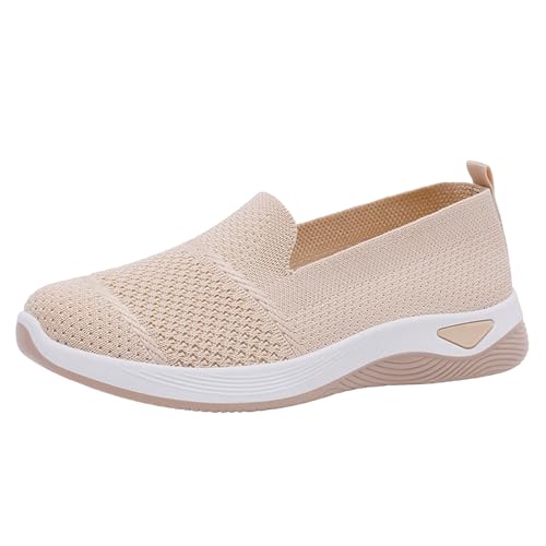 VBEDKDEB Sneaker Damen Slipper Turnschuhe Freizeitschuhe Damen Herbstschuhe Mamaschuhe Flacher Mund Vielseitige Freizeitschuhe Stepping Damenschuhe Damensneaker Sommer (Beige, 41) von VBEDKDEB
