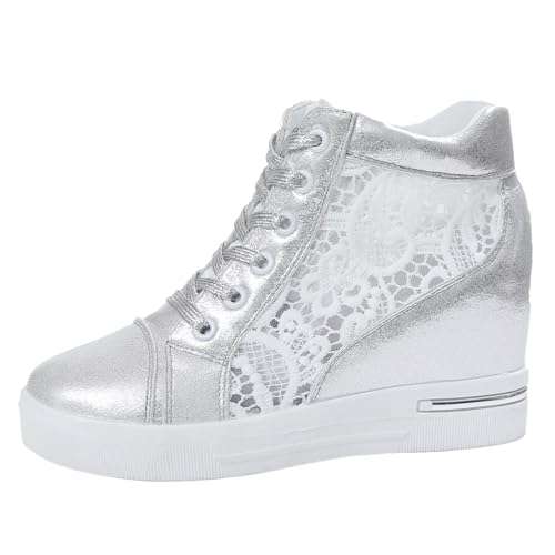 VBEDKDEB Sneaker Damen Sportschuhe Freizeitschuhe Slipper Damenmode Mesh Leder Panel Kurze Stiefel Schnürung Dicker Absatz Coole Sneaker Damen Weiss (39) von VBEDKDEB