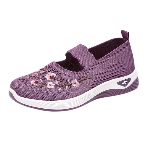 VBEDKDEB Sneaker Damen Sportschuhe Laufschuhe Slipper Damen Bestickte Casual Einzelschuhe Leichte Atmungsaktive Slip On Mesh Sneakers Weisse Sneakers Damen (Purple, 38) von VBEDKDEB