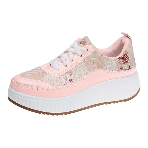 VBEDKDEB Sneaker Damen Sportschuhe Laufschuhe Turnschuhe Damen Frühling und Herbst Neue Schnürung Dicke Sohle Höhe zunehmende Sport Board Schuhe Weiche Mode Freizeitschuhe Sneaker Weiss (Red, 40) von VBEDKDEB