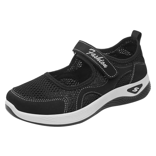 VBEDKDEB Sneaker Damen Sportschuhe Laufschuhe Turnschuhe Wanderschuhe Mesh Atmungsaktive Gewebte Orthopädische Weiche Schuhe Gewölbte Sneakers Halbschuhe Damen Schwarz (40) von VBEDKDEB