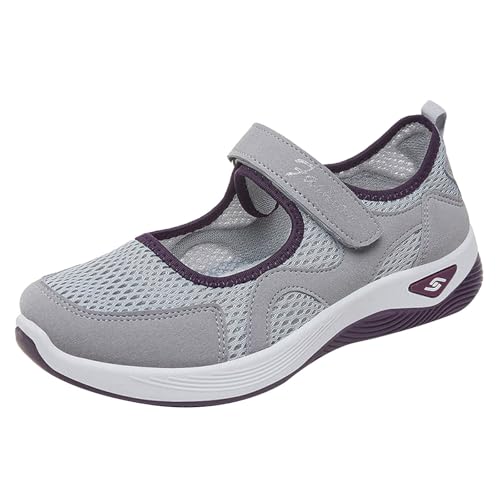 VBEDKDEB Sneaker Damen Sportschuhe Laufschuhe Turnschuhe Wanderschuhe Mesh Atmungsaktive Gewebte Orthopädische Weiche Schuhe Gewölbte Sneakers Halbschuhe Damen Schwarz (Grey, 36) von VBEDKDEB