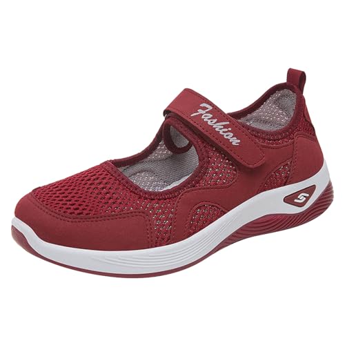 VBEDKDEB Sneaker Damen Sportschuhe Laufschuhe Turnschuhe Wanderschuhe Mesh Atmungsaktive Gewebte Orthopädische Weiche Schuhe Gewölbte Sneakers Halbschuhe Damen Schwarz (Red, 37) von VBEDKDEB