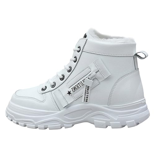 VBEDKDEB Sneaker Damen Sportschuhe Slip on Freizeitschuhe Baumwollschuhe Damen Winter Plus Samt vielseitige warme High Top Stiefel Winterschuhe Bequeme Schuhe Damen (White, 40) von VBEDKDEB