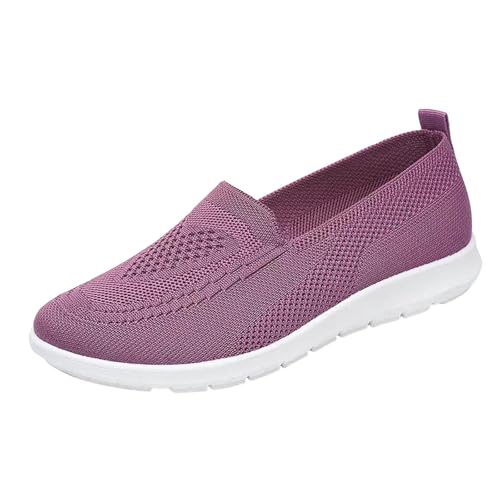VBEDKDEB Sneaker Damen Sportschuhe Slip on Freizeitschuhe Damen Ballerinas mit runder Zehenpartie, Schlupfschuhe aus Strick, legere Abendschuhe, Bequeme Wanderschuhe Sneakers Damen Weiß (Purple, 36) von VBEDKDEB