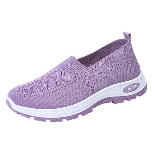 VBEDKDEB Sneaker Damen Sportschuhe Slip on Laufschuhe Damen Freizeitschuhe Mode Einfache Einfarbige Bequeme Und Leichte Slipper Mit Flachem Boden White Sneakers Women (Purple, 39) von VBEDKDEB