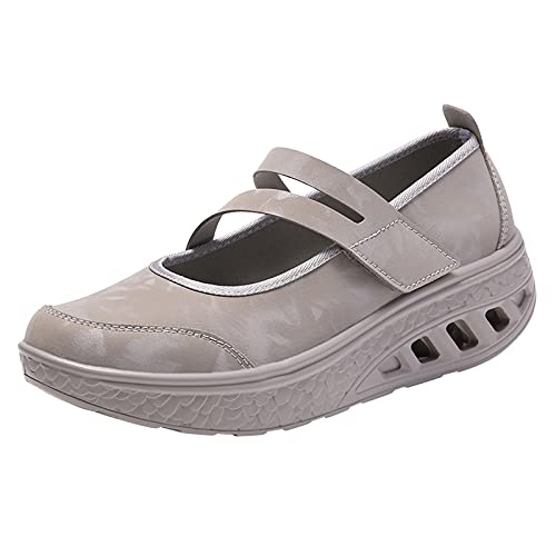 VBEDKDEB Sneaker Damen Sportschuhe Slip on Slipper Lässige Keile Mode Atmungsaktive Flache Schuhe Turnschuhe Outdoor Slip On Freizeit Freizeitschuhe Leichte Sommerschuhe Damen (Grey, 40) von VBEDKDEB