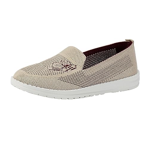 VBEDKDEB Sneaker Damen Sportschuhe Slipper Laufschuhe Lässige Sportschuhe für Damen mit atmungsaktivem Netzstoff flachem Boden Sneaker Damen Braun (Beige, 42) von VBEDKDEB
