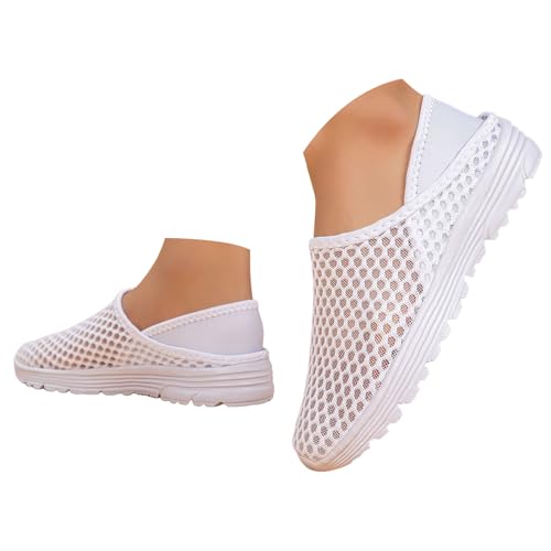 VBEDKDEB Sneaker Damen Sportschuhe Turnschuhe Laufschuhe Frühling Sommer Mesh Gestrickte Sportschuhe Closed Toe Slip On Freizeitschuhe mit weicher Sohle Halbschuhe Damen Schwarz (White, 37) von VBEDKDEB