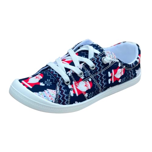 VBEDKDEB Sneaker Damen Turnschuhe Laufschuhe Slipper Weihnachtsmode Canvas Freizeitschuhe Flache Schuhe Sneaker Braun Damen (Blue, 41) von VBEDKDEB