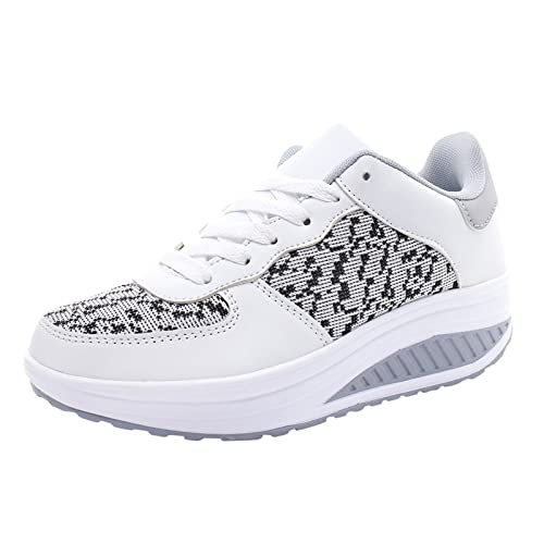 VBEDKDEB Sneaker Damen Turnschuhe Laufschuhe Sportschuhe Lace Up Breathe Mesh Wanderschuhe Wedge Platform Loafers Turnschuhe Damen (White, 41) von VBEDKDEB