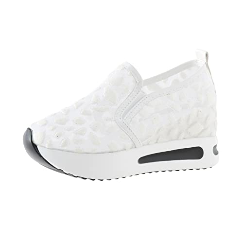 VBEDKDEB Sneaker Damen Turnschuhe Slip on Freizeitschuhe Atmungsaktive Mmesh Paillettendekoration Dicke Sohlen Lässige Sport Schaukelschuhe Sommer Sneaker (White, 42) von VBEDKDEB
