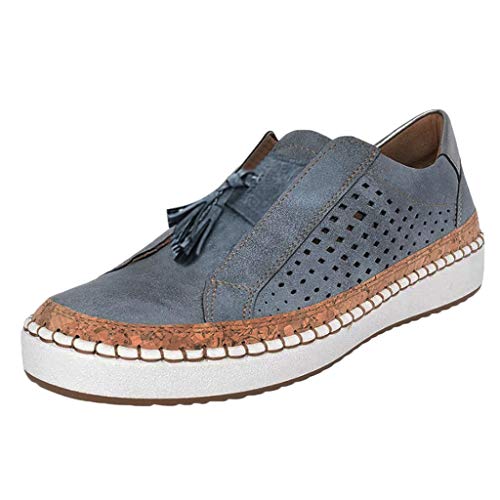 VBEDKDEB Sneaker Damen Turnschuhe Slip on Freizeitschuhe Damen Mode Fringe Loch Out Runde Zehenschein auf den flachen Schuhe Halbschuhe Damen Elegant (Blue, 43) von VBEDKDEB
