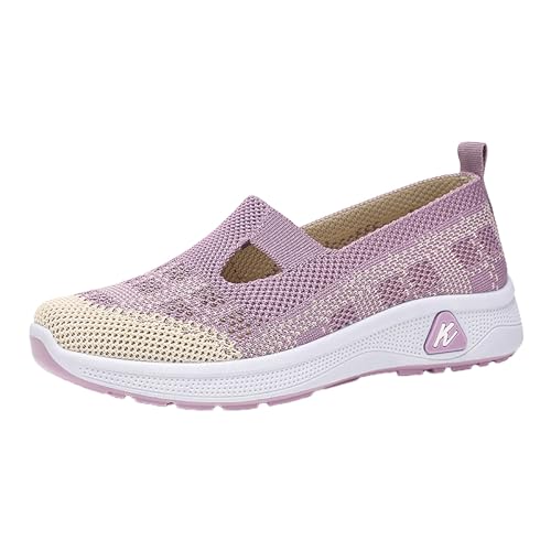 VBEDKDEB Sneaker Damen Turnschuhe Slip on Laufschuhe Atmungsaktive, Bequeme Freizeit Sneaker aus hohlem Mesh, rutschfest, Flache Unterseite, EIN Fuß, Steigbügel Sommerschuhe Damen (Purple, 41) von VBEDKDEB