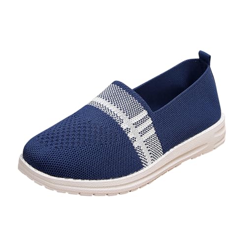 VBEDKDEB Sneaker Damen Turnschuhe Slip on Slipper Atmungsaktive Slip On Freizeitschuhe für Damen mit modischer Netzoberfläche einfarbiger Linie Slip On Sneakers Damen (Blue, 41) von VBEDKDEB