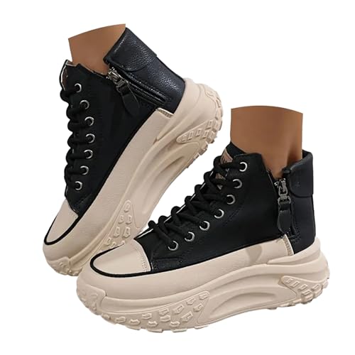 VBEDKDEB Sneaker Damen Turnschuhe Slip on Slipper Damenschuhe mit Dicker Sohle und hohem Schaft, modische Plateauschuhe runder Spitze Schnürung für die Freizeit im Freien Graue Sneaker Damen (38) von VBEDKDEB