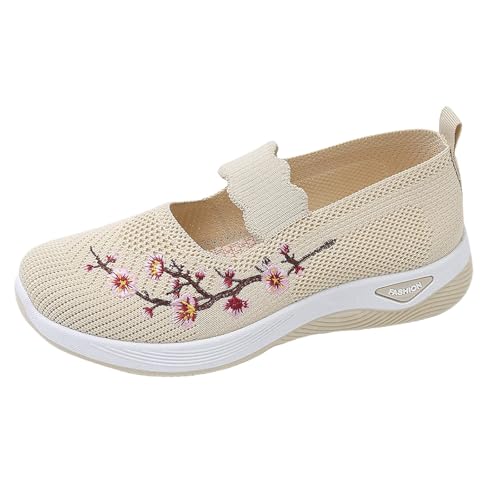 VBEDKDEB Sneaker Damen Turnschuhe Slip on Sportschuhe Frühling und Herbst Damen Mesh Slip On Atmungsaktive Schuhe Modische weiche Sohle Casual Sportschuhe Sneaker Ohne Schnürsenkel (Beige, 42) von VBEDKDEB