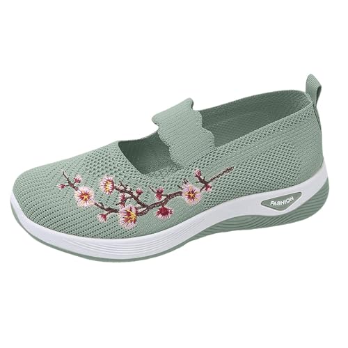VBEDKDEB Sneaker Damen Turnschuhe Slip on Sportschuhe Frühling und Herbst Damen Mesh Slip On Atmungsaktive Schuhe Modische weiche Sohle Casual Sportschuhe Sneaker Ohne Schnürsenkel (Green, 36) von VBEDKDEB