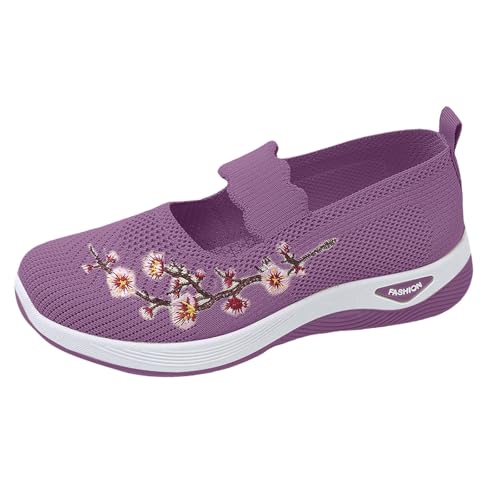 VBEDKDEB Sneaker Damen Turnschuhe Slip on Sportschuhe Frühling und Herbst Damen Mesh Slip On Atmungsaktive Schuhe Modische weiche Sohle Casual Sportschuhe Sneaker Ohne Schnürsenkel (Purple, 36) von VBEDKDEB