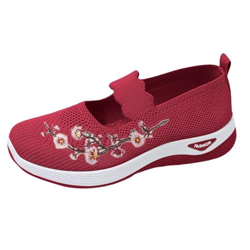VBEDKDEB Sneaker Damen Turnschuhe Slip on Sportschuhe Frühling und Herbst Damen Mesh Slip On Atmungsaktive Schuhe Modische weiche Sohle Casual Sportschuhe Sneaker Ohne Schnürsenkel (Red, 36) von VBEDKDEB