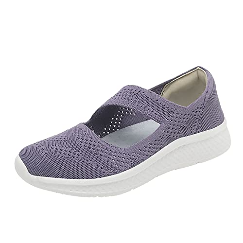 VBEDKDEB Sneaker Damen Turnschuhe Slipper Laufschuhe Damenschuhe Einfarbige Freizeitschuhe Gewebte Hohle Atmungsaktive Mode Flache Slip On Lässige Sportschuhe Weiße Sneaker (Purple, 39) von VBEDKDEB