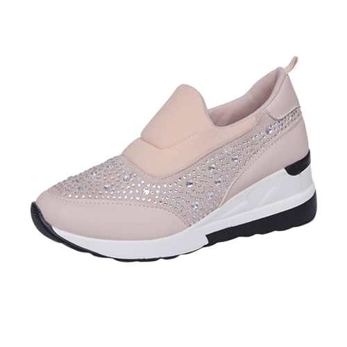 VBEDKDEB Sneaker Damen Turnschuhe Slipper Laufschuhe Strass Tuch gepatcht Dicke Sohle Keilabsatz Casual Sportschuhe Sommer Sneaker (Red, 38) von VBEDKDEB