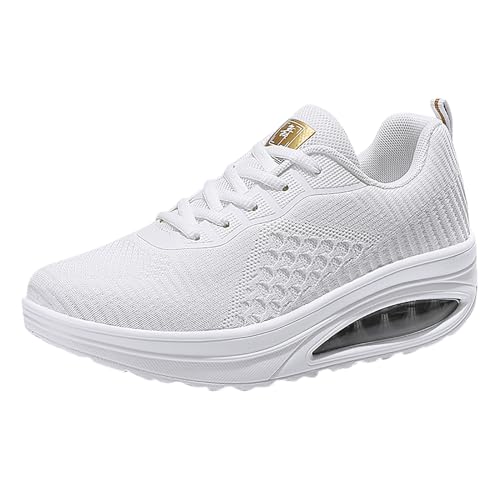 VBEDKDEB Sneaker Damen Turnschuhe Sportschuhe Laufschuhe Damen Sommermode Fly Mesh Schaukelschuhe Square Dancing Schuhe Sport Freizeitschuhe Mama Hallenschuhe Damen (White, 38) von VBEDKDEB
