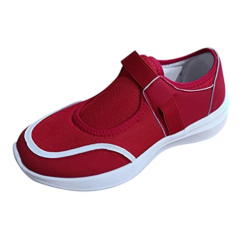 VBEDKDEB Sneaker Damen Turnschuhe Sportschuhe Laufschuhe Mesh Spleißen Atmungsaktive Freizeitsportschuhe mit weicher Sohle Sneaker Damen Weiss Leder (Red, 38) von VBEDKDEB