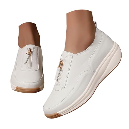 VBEDKDEB Sneaker Damen Turnschuhe Sportschuhe Laufschuhe Slip On Walking Flache Loafer Freizeitschuhe Fahren Wanderschuhe für Damen Walkingschuhe (Grey, 43) von VBEDKDEB