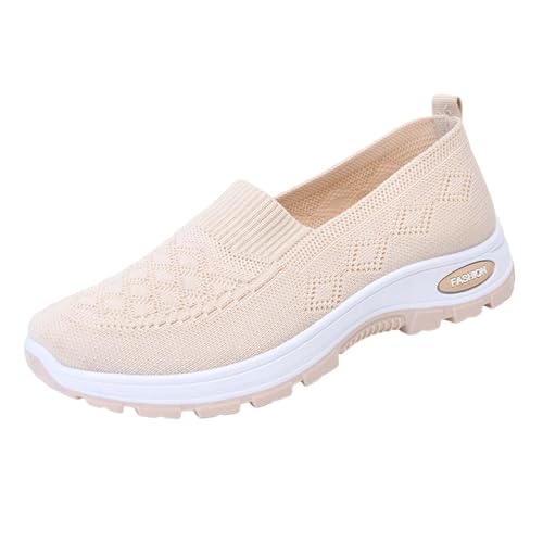 VBEDKDEB Sneaker Damen Turnschuhe Sportschuhe Slipper Damen Freizeitschuhe Mode Einfache Einfarbige Bequeme Leichte Slipper Mit Flachem Boden Sneaker Weiß Damen (Beige, 41) von VBEDKDEB